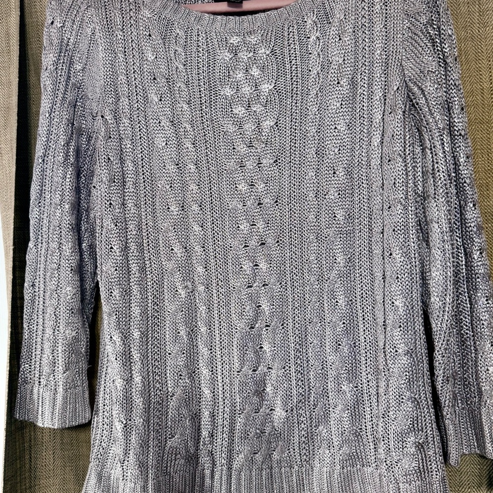 Lauren Ralph Lauren Gray Cable Knit Sweater Foil Cable Knit size XL